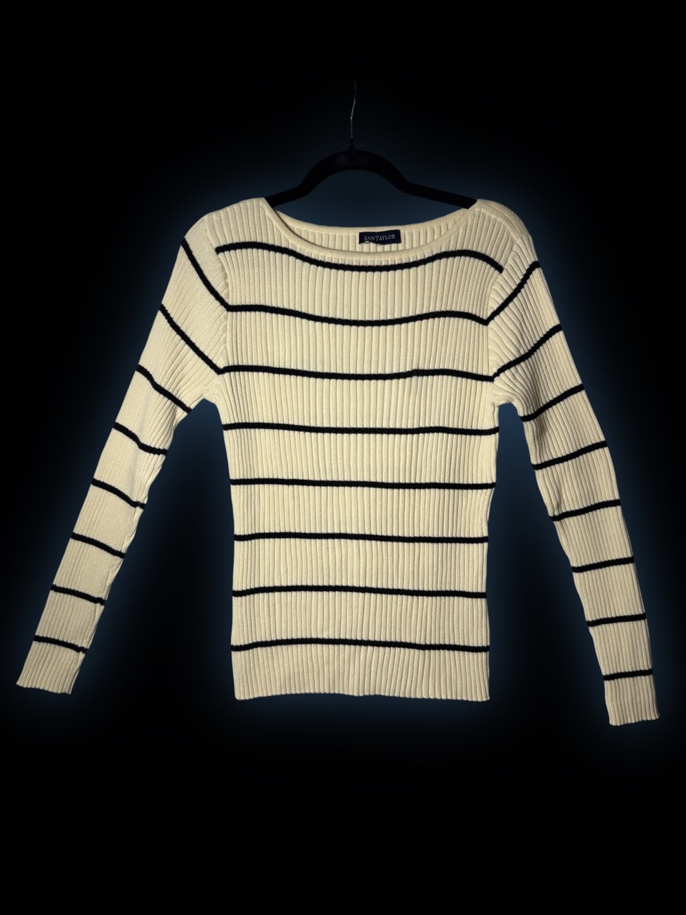 Ann Taylor Cream Sweater with Black Stripes